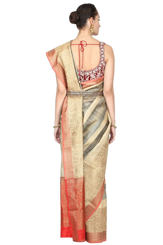 Grey handloom saree. freeshipping - Frontier Bazarr