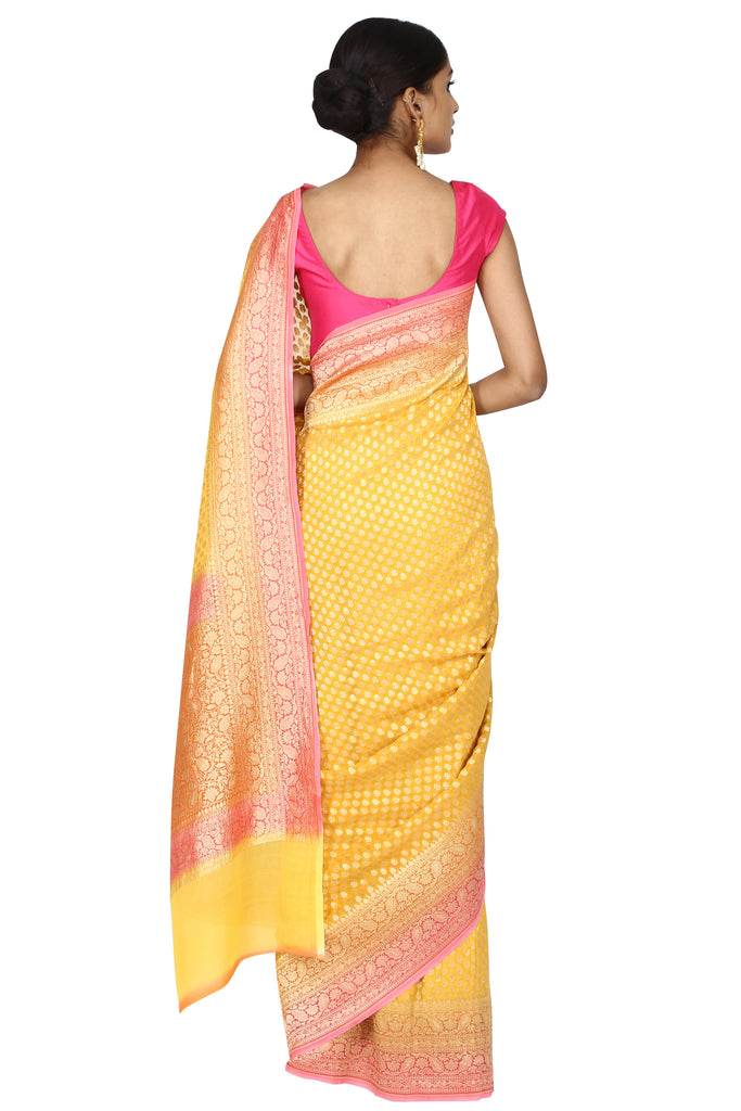 Bright Yellow saree. freeshipping - Frontier Bazarr