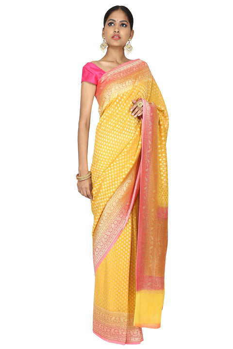 Bright Yellow saree. freeshipping - Frontier Bazarr