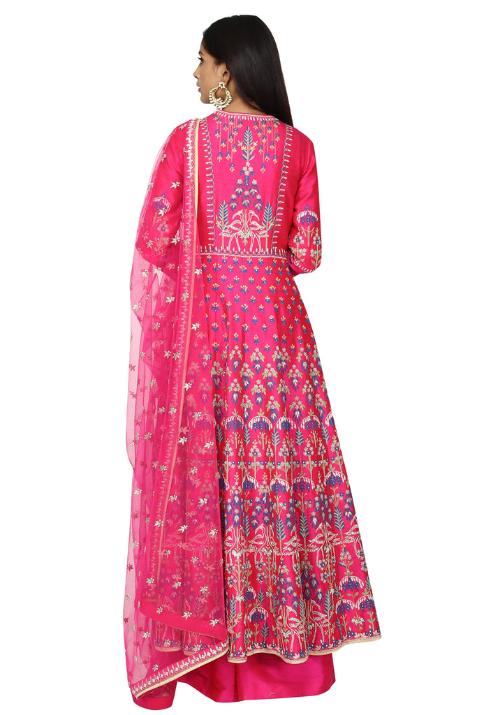 Fuchsia Pink Embroidered Anarkali Set. freeshipping - Frontier Bazarr