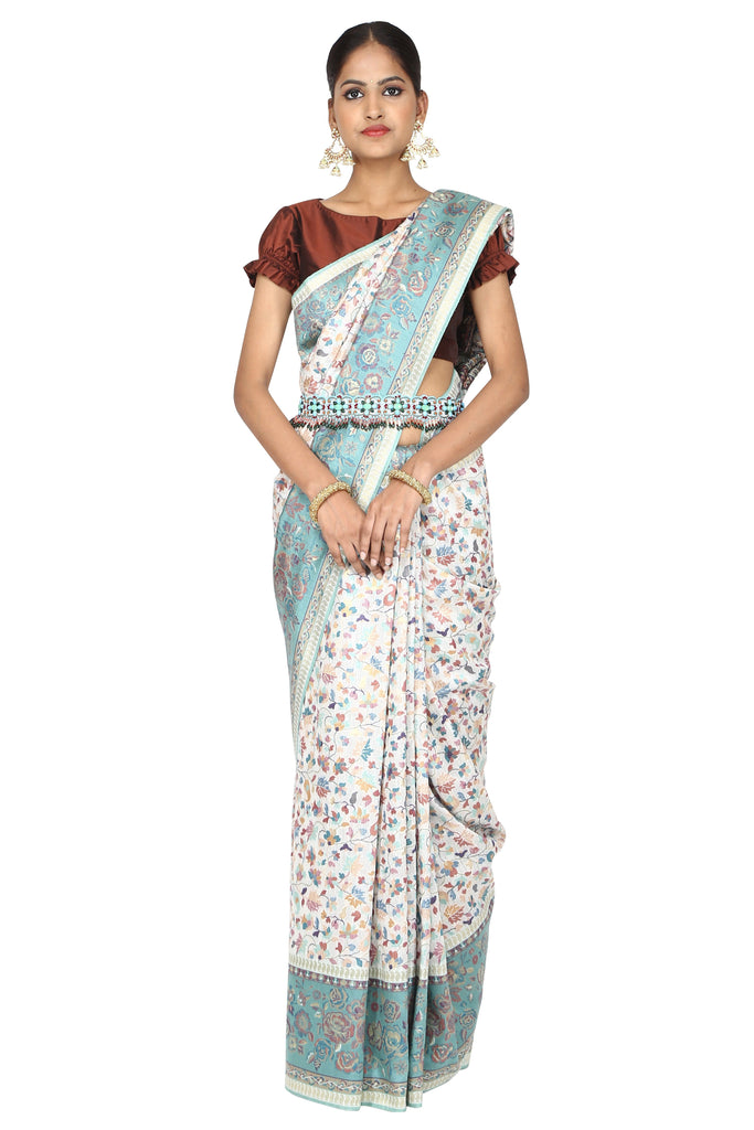 Persian flora handloom saree with blouse piece freeshipping - Frontier Bazarr