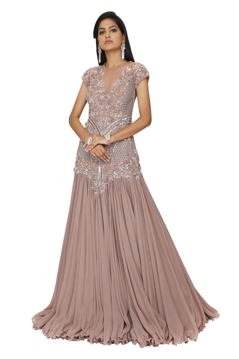 Dusty pink embroidered mermaid gown. freeshipping - Frontier Bazarr