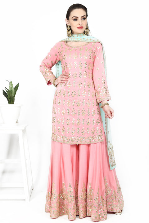 Light Pink Embroidered Sharara Set. freeshipping - Frontier Bazarr