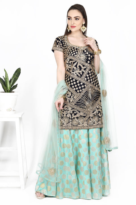 Dark Blue Tunic and Light Blue Sharara Set. freeshipping - Frontier Bazarr