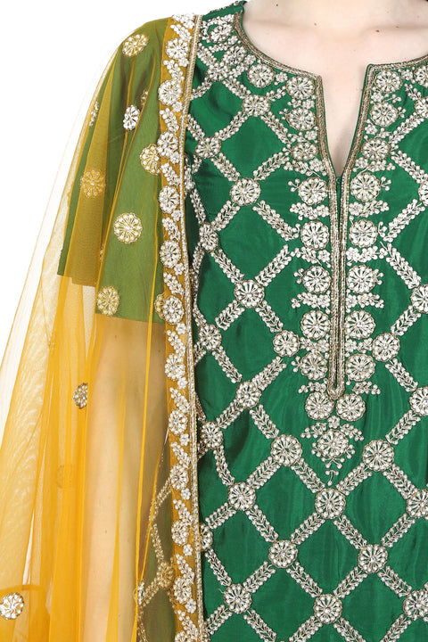 Emerald green tunic and mustard yellow flare sharara. freeshipping - Frontier Bazarr