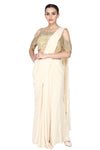 Off-white pre-drape saree with cold sleeves set. freeshipping - Frontier Bazarr