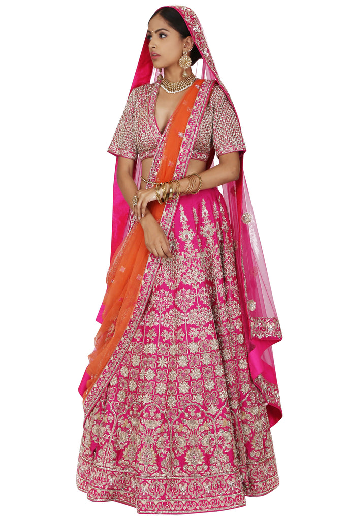 Magenta Embroidered Lehenga Set. freeshipping - Frontier Bazarr