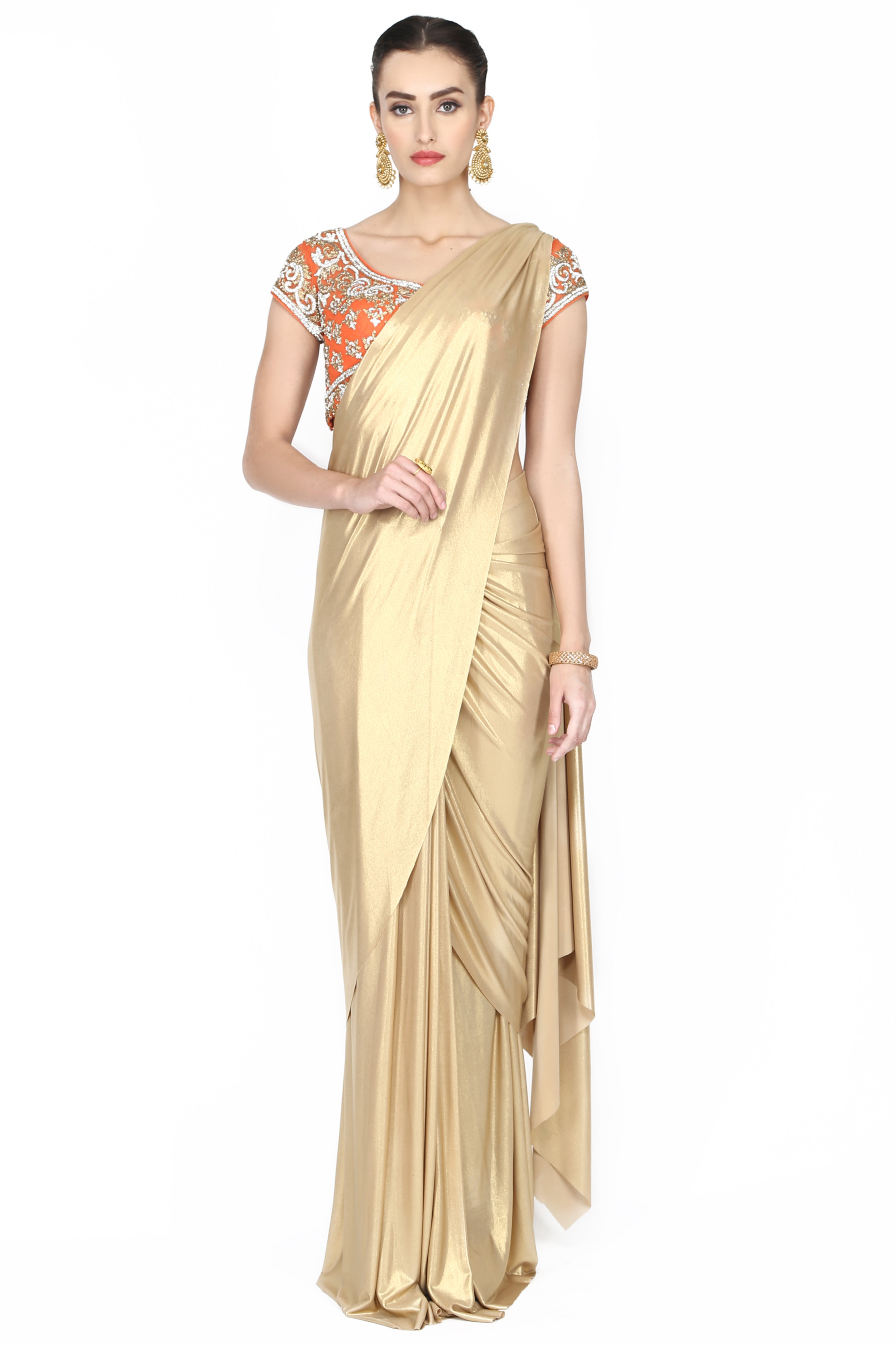 Ivory And Golden Sequin Saree - Quench A Thirst - East Boutique