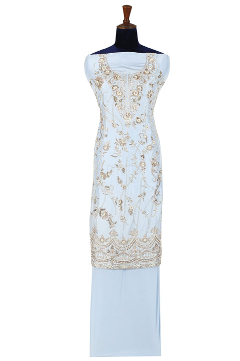 Soft blue embroidered unstitched set. freeshipping - Frontier Bazarr