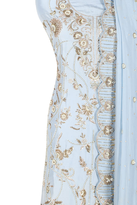 Soft blue embroidered unstitched set. freeshipping - Frontier Bazarr