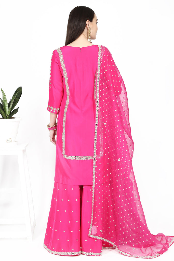 Hot Pink Embroidered Sharara Set. freeshipping - Frontier Bazarr