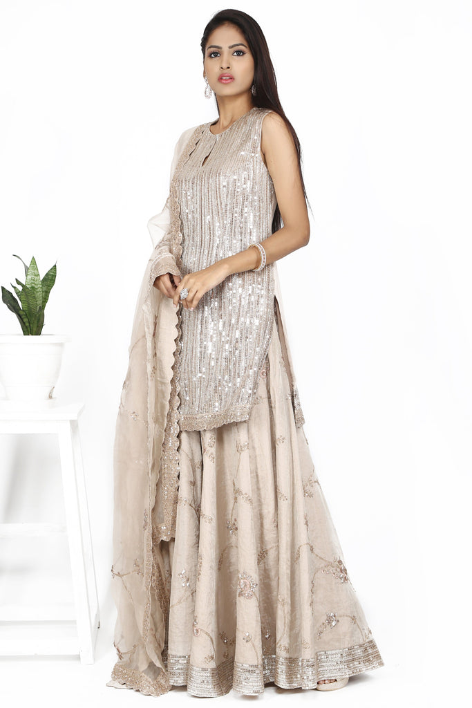 Silver flax sharara set freeshipping - Frontier Bazarr