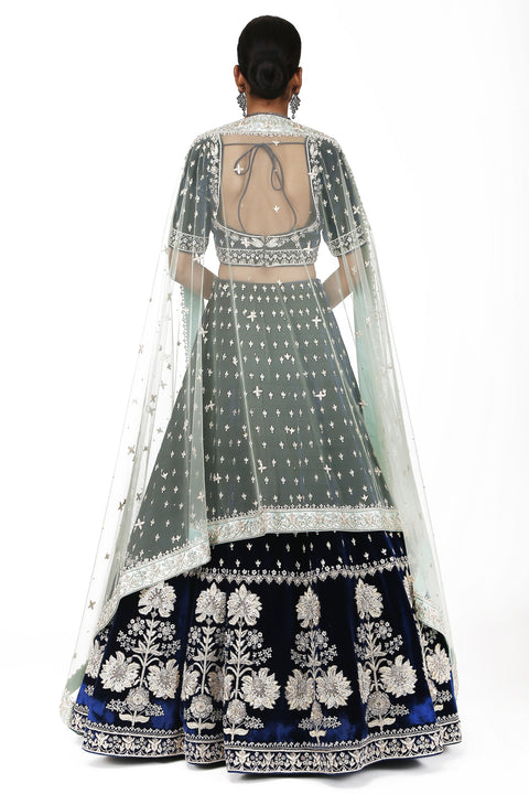 Mughal Navy Blue Lehenga Set. freeshipping - Frontier Bazarr