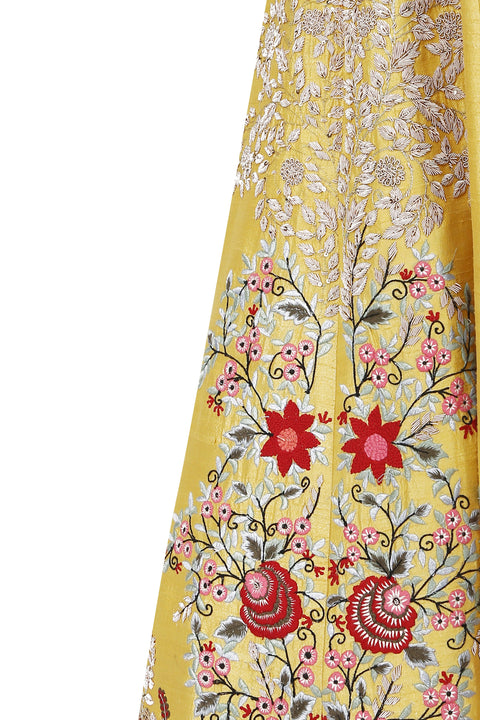 Lemon Yellow with Multi-colour Embroidered Lehenga Set. freeshipping - Frontier Bazarr