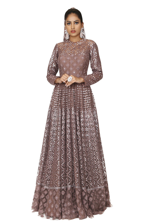 Coffee brown gown with dupatta. freeshipping - Frontier Bazarr