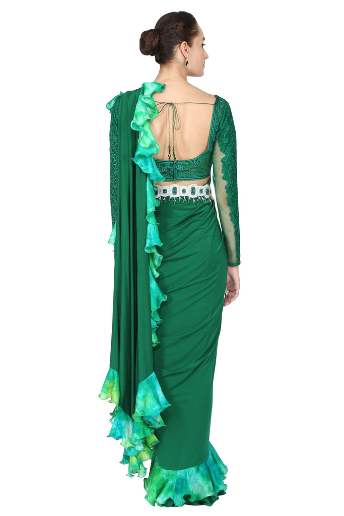 Forest green drape saree. freeshipping - Frontier Bazarr