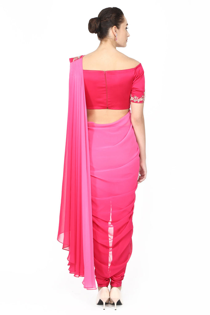 Indo-western ombre pink drape saree. freeshipping - Frontier Bazarr