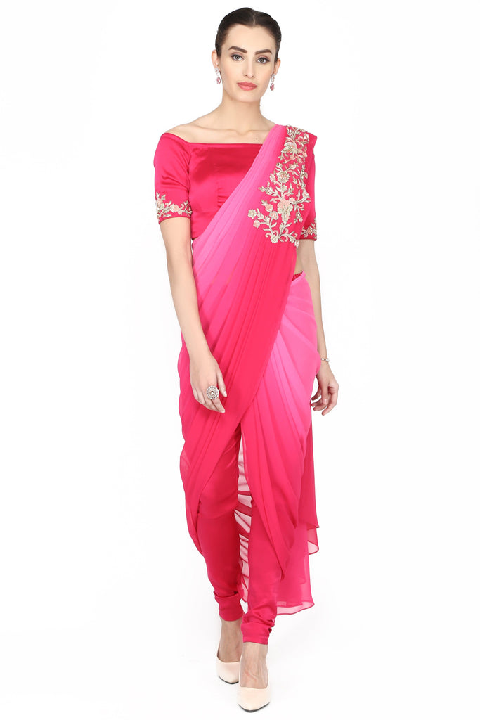 Indo-western ombre pink drape saree. freeshipping - Frontier Bazarr