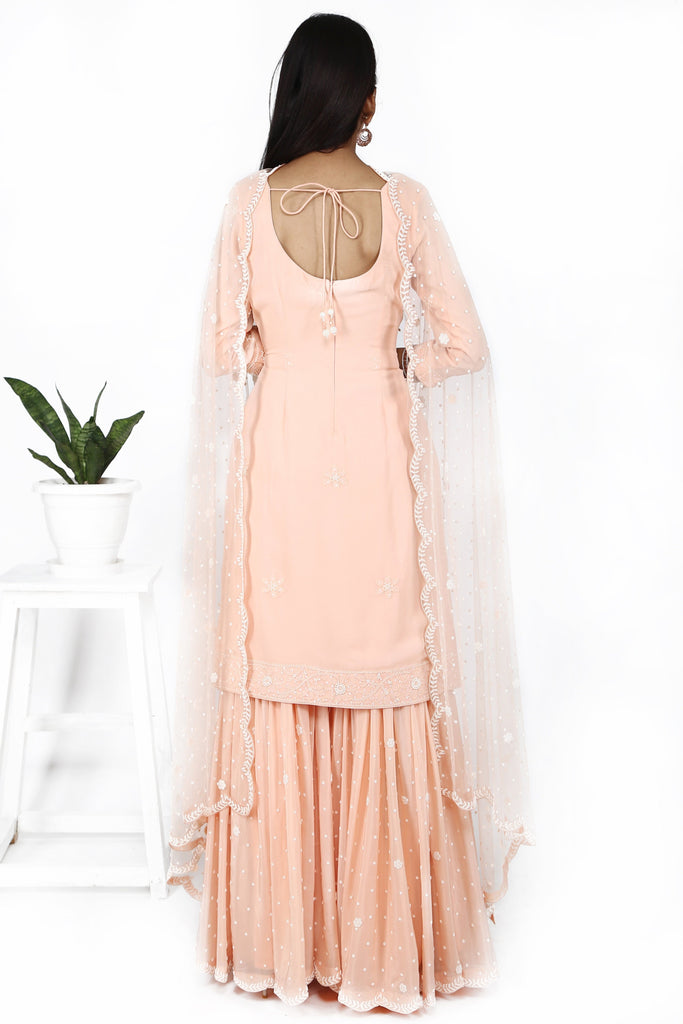 Peach Pink Chikankari Sharara Set. freeshipping - Frontier Bazarr