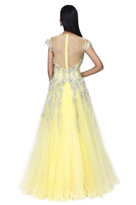 Lemon yellow lacey gown. freeshipping - Frontier Bazarr