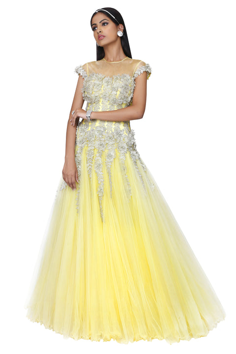 Lemon yellow lacey gown. freeshipping - Frontier Bazarr