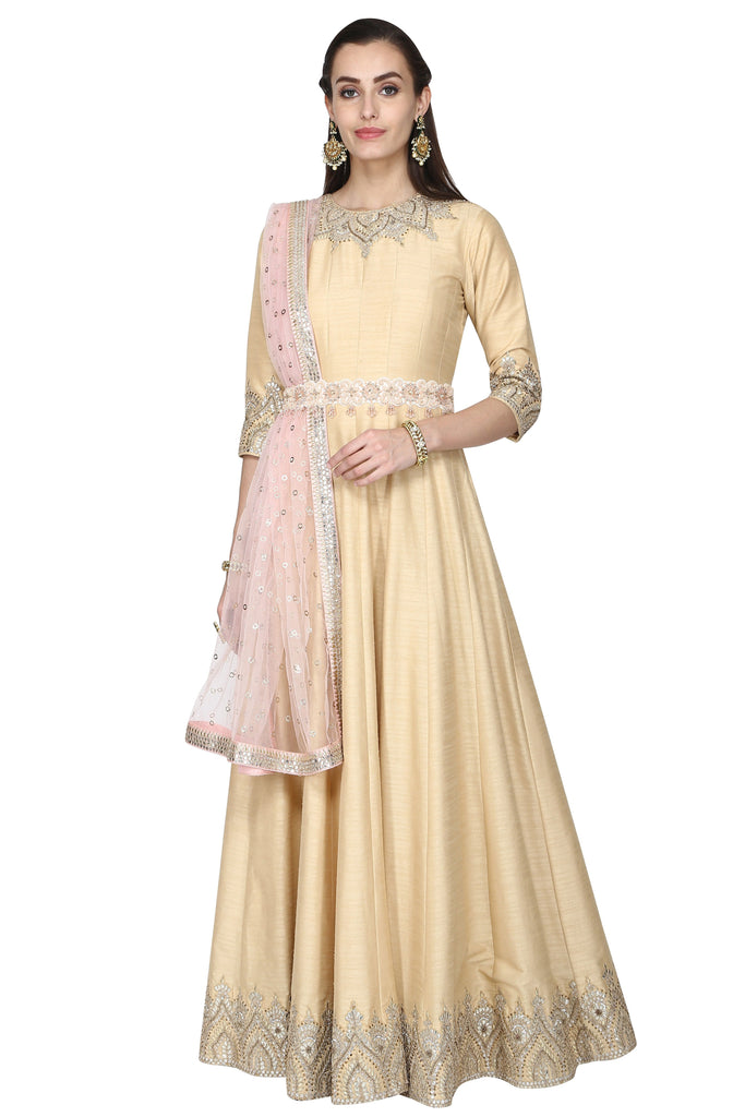 Golden Beige Anarkali Set. freeshipping - Frontier Bazarr