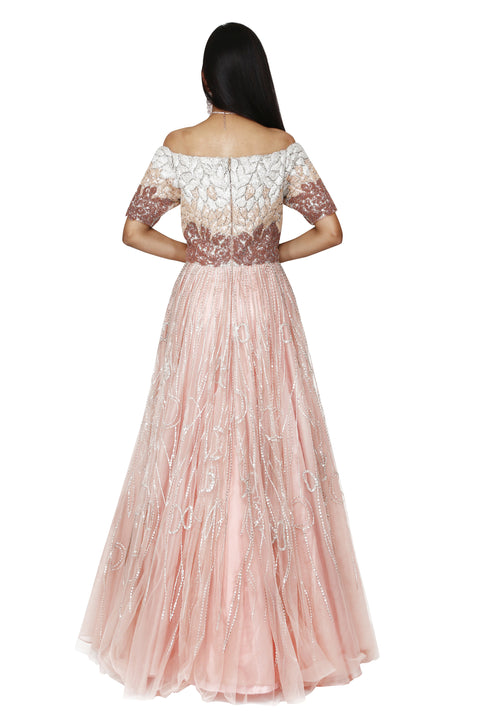 Rose pink Off shoulder gown. freeshipping - Frontier Bazarr