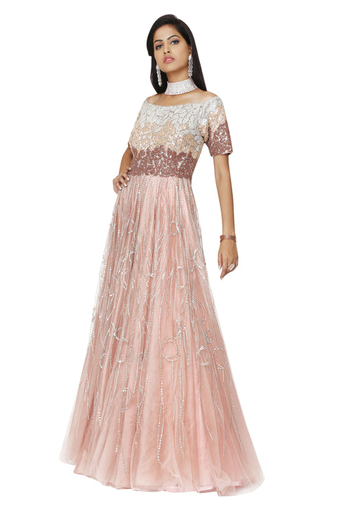 Rose pink Off shoulder gown. freeshipping - Frontier Bazarr