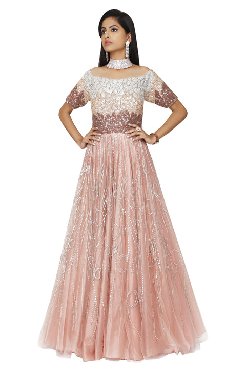 Rose pink Off shoulder gown. freeshipping - Frontier Bazarr