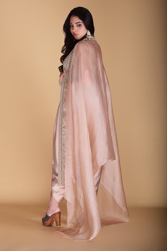 Light golden Crop top with Cape and Dhoti set. freeshipping - Frontier Bazarr