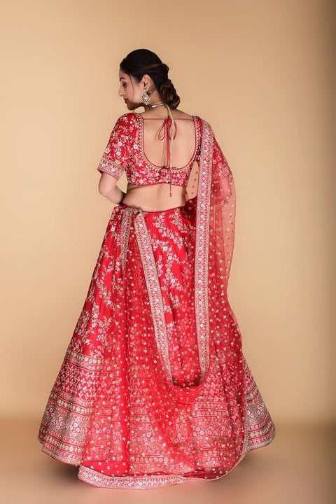Vermilion Red Embroidered Lehenga Set. freeshipping - Frontier Bazarr