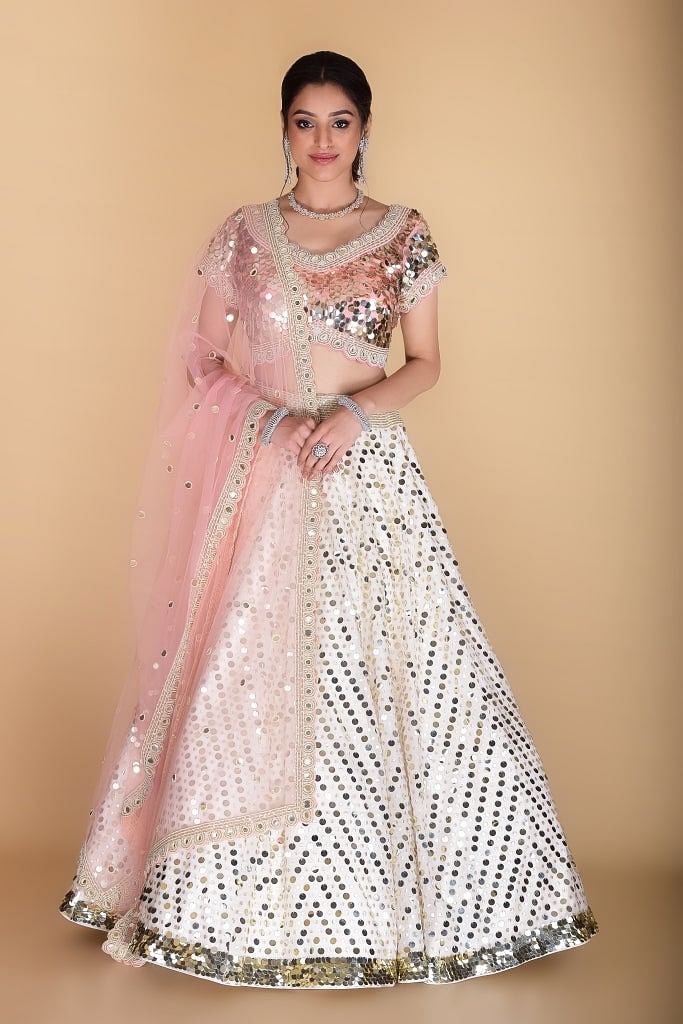 Pearl White Resham Embroidered Lehenga Set With Dupatta – Talking Threads