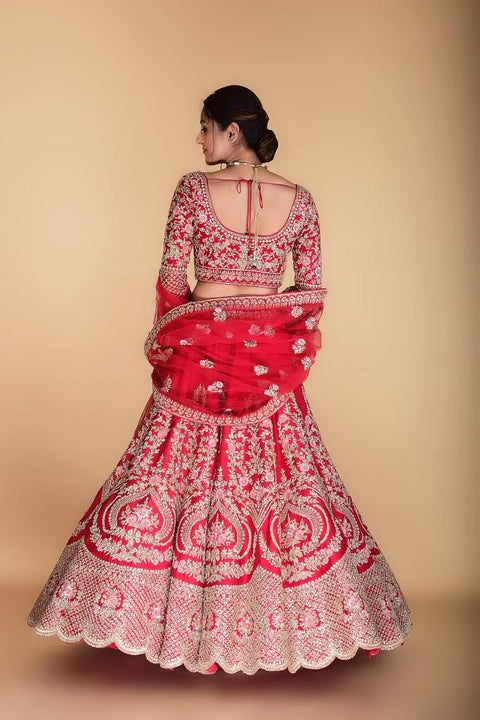 Scarlet Red Embroidered Lehenga set. freeshipping - Frontier Bazarr