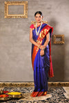 Royal blue Kanjeevaram silk saree. freeshipping - Frontier Bazarr