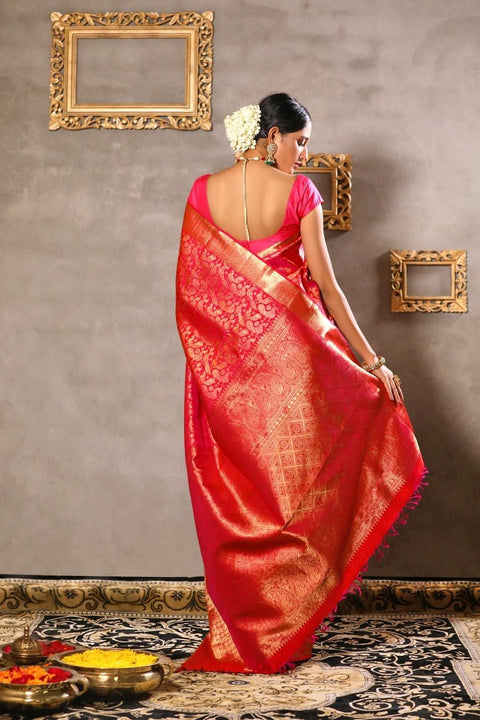 Pink kanjeevaram silk saree freeshipping - Frontier Bazarr