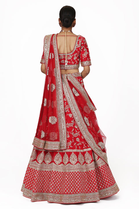 Vermilion Red Lehenga Set freeshipping - Frontier Bazarr