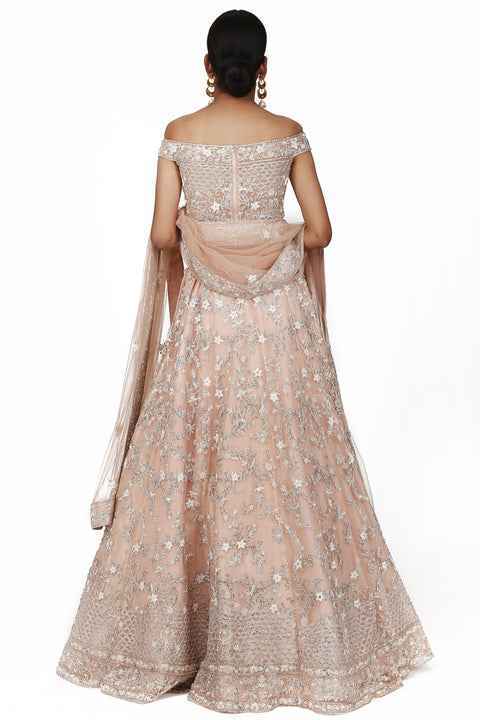 Dusty Pink Off-Shoulder Lehenga Set freeshipping - Frontier Bazarr