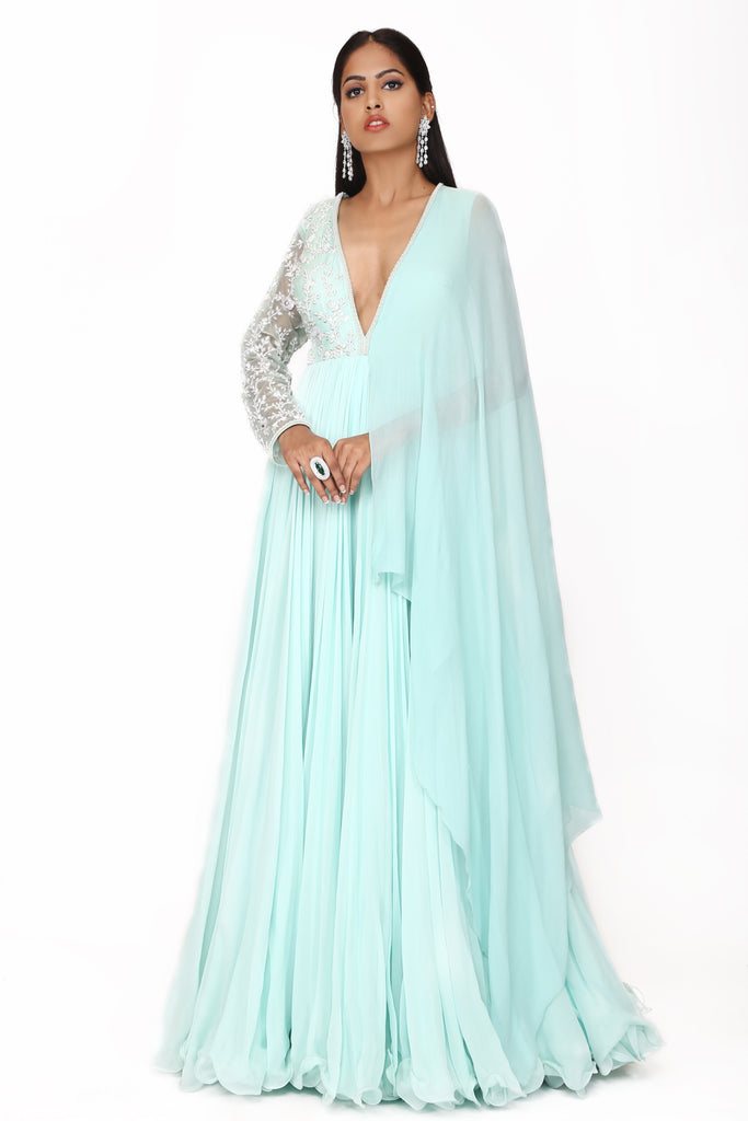 Arctic Blue One-Side Cape Gown. freeshipping - Frontier Bazarr