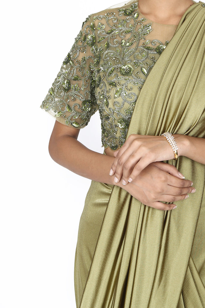 Metallic brass golden drape saree. freeshipping - Frontier Bazarr