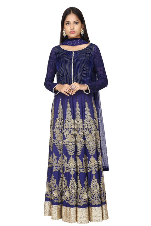 Mid-night blue anarkali with dupatta set. freeshipping - Frontier Bazarr