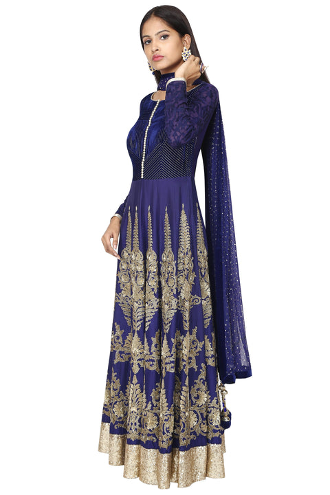 Mid-night blue anarkali with dupatta set. freeshipping - Frontier Bazarr