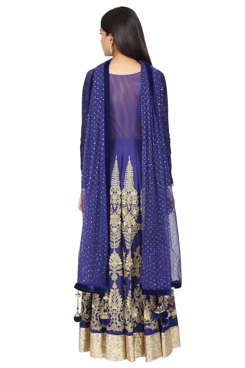 Mid-night blue anarkali with dupatta set. freeshipping - Frontier Bazarr