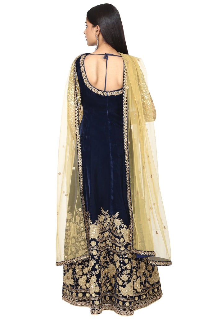 Dark mid-night blue anarkali with dupatta set. freeshipping - Frontier Bazarr