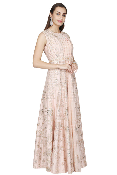 Peach pink anarkali with overcoat set. freeshipping - Frontier Bazarr