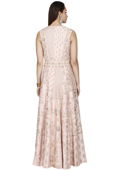 Peach pink anarkali with overcoat set. freeshipping - Frontier Bazarr