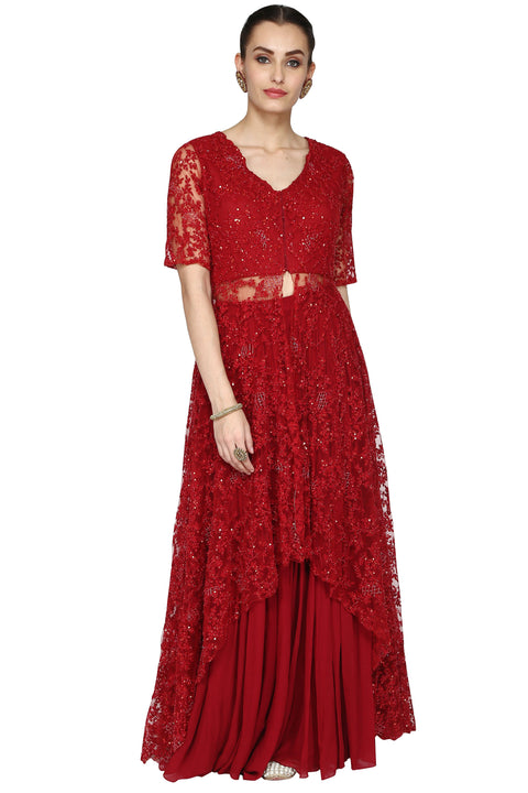 Deep red tunic and long skirt. freeshipping - Frontier Bazarr